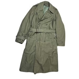 US Army 60s Vintage Vietnam OG-107 Trench Jacket OverCoat Olive Drab Small Long